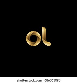 Initial lowercase letter ol, curve rounded logo, gradient glossy gold color on black background