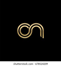 Initial lowercase letter on, linked outline rounded logo, elegant golden color on black background