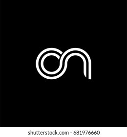 Initial lowercase letter on, linked outline rounded logo, white color on black background
