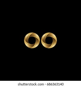 Initial lowercase letter oo, curve rounded logo, gradient glossy gold color on black background