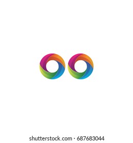 Initial lowercase letter oo, curve rounded logo, gradient vibrant colorful glossy multicolor