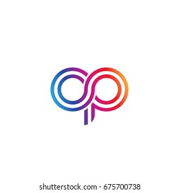 Initial lowercase letter op, linked outline rounded logo, colorful vibrant colors