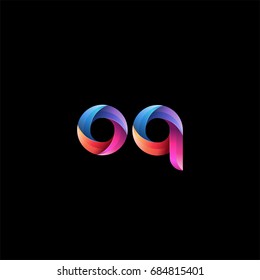 Initial lowercase letter oq, curve rounded logo, gradient vibrant colorful glossy colors on black background