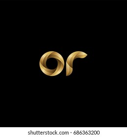 Initial lowercase letter or, curve rounded logo, gradient glossy gold color on black background