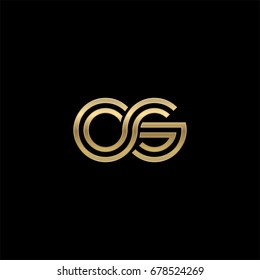 Initial lowercase letter os, linked outline rounded logo, elegant golden color on black background