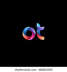 Initial lowercase letter ot, curve rounded logo, gradient vibrant colorful glossy colors on black background
