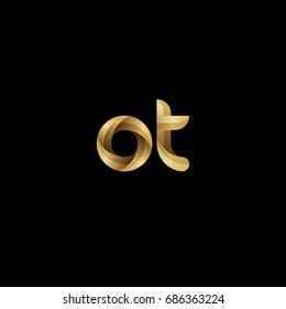 Initial lowercase letter ot, curve rounded logo, gradient glossy gold color on black background