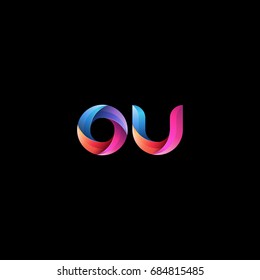 Initial lowercase letter ou, curve rounded logo, gradient vibrant colorful glossy colors on black background