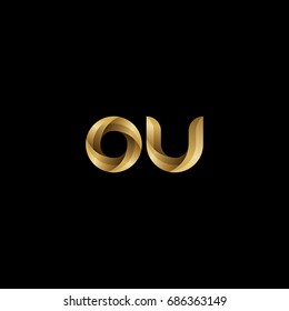 Initial lowercase letter ou, curve rounded logo, gradient glossy gold color on black background