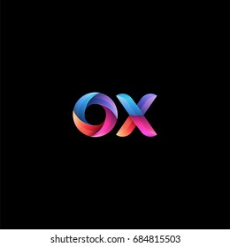 Initial lowercase letter ox, curve rounded logo, gradient vibrant colorful glossy colors on black background