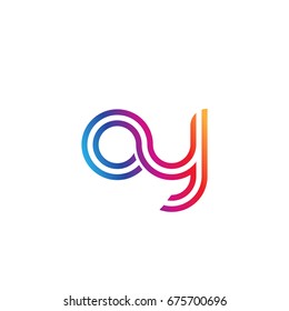 Initial lowercase letter oy, linked outline rounded logo, colorful vibrant colors