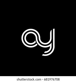 Initial lowercase letter oy, linked outline rounded logo, white color on black background