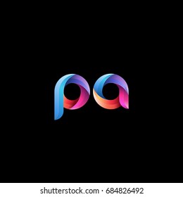 Initial lowercase letter pa, curve rounded logo, gradient vibrant colorful glossy colors on black background