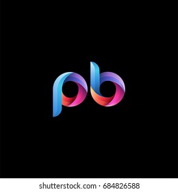 Initial lowercase letter pb, curve rounded logo, gradient vibrant colorful glossy colors on black background