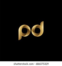 Initial lowercase letter pd, curve rounded logo, gradient glossy gold color on black background