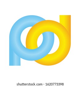 Initial lowercase letter pd, linked outline rounded logo vector