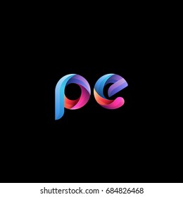 Initial lowercase letter pe, curve rounded logo, gradient vibrant colorful glossy colors on black background