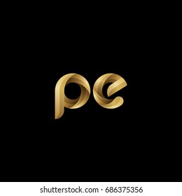 Initial lowercase letter pe, curve rounded logo, gradient glossy gold color on black background