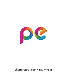Initial lowercase letter pe, curve rounded logo, gradient vibrant colorful glossy multicolor