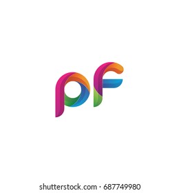 Initial lowercase letter pf, curve rounded logo, gradient vibrant colorful glossy multicolor