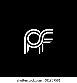 Initial lowercase letter pf, linked outline rounded logo, white color on black background