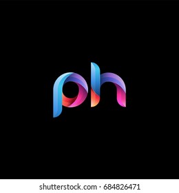 Initial lowercase letter ph, curve rounded logo, gradient vibrant colorful glossy colors on black background