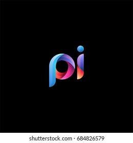 Initial lowercase letter pi, curve rounded logo, gradient vibrant colorful glossy colors on black background