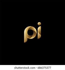 Initial lowercase letter pi, curve rounded logo, gradient glossy gold color on black background
