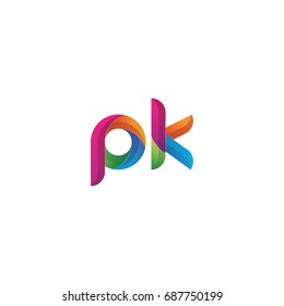 Initial lowercase letter pk, curve rounded logo, gradient vibrant colorful glossy multicolor