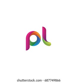 Initial lowercase letter pl, curve rounded logo, gradient vibrant colorful glossy multicolor