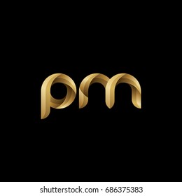 Initial lowercase letter pm, curve rounded logo, gradient glossy gold color on black background