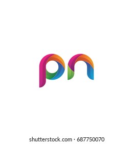 Initial lowercase letter pn, curve rounded logo, gradient vibrant colorful glossy multicolor
