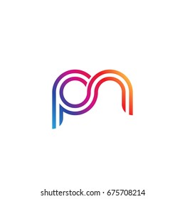 Initial lowercase letter pn, linked outline rounded logo, colorful vibrant colors