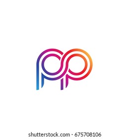 Initial lowercase letter pp, linked outline rounded logo, colorful vibrant colors