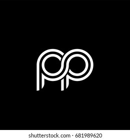 Initial lowercase letter pp, linked outline rounded logo, white color on black background