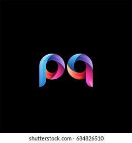 Initial lowercase letter pq, curve rounded logo, gradient vibrant colorful glossy colors on black background