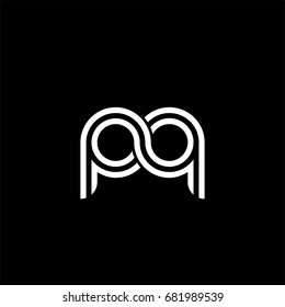 Initial lowercase letter pq, linked outline rounded logo, white color on black background