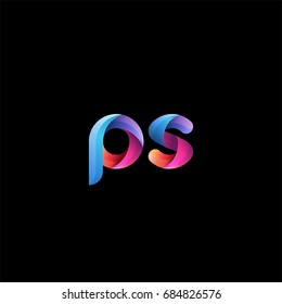 Initial lowercase letter ps, curve rounded logo, gradient vibrant colorful glossy colors on black background