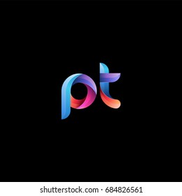 Initial lowercase letter pt, curve rounded logo, gradient vibrant colorful glossy colors on black background