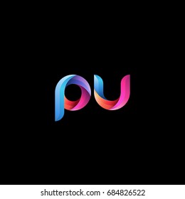 Initial lowercase letter pu, curve rounded logo, gradient vibrant colorful glossy colors on black background