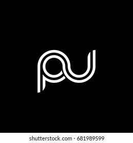 Initial lowercase letter pu, linked outline rounded logo, white color on black background