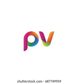 Initial lowercase letter pv, curve rounded logo, gradient vibrant colorful glossy multicolor