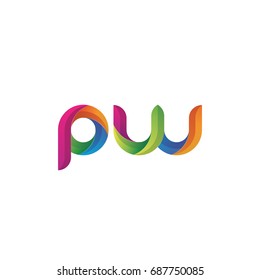 Initial lowercase letter pw, curve rounded logo, gradient vibrant colorful glossy multicolor