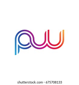 Initial lowercase letter pw, linked outline rounded logo, colorful vibrant colors