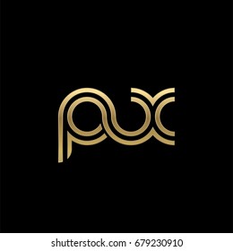 Initial lowercase letter px, linked outline rounded logo, elegant golden color on black background