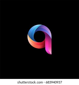 Initial lowercase letter q, curve rounded logo, gradient vibrant colorful glossy colors on black background