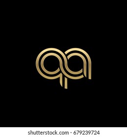 Initial lowercase letter qa, linked outline rounded logo, elegant golden color on black background