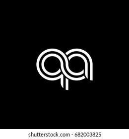 Initial lowercase letter qa, linked outline rounded logo, white color on black background