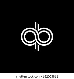 Initial lowercase letter qb, linked outline rounded logo, white color on black background
