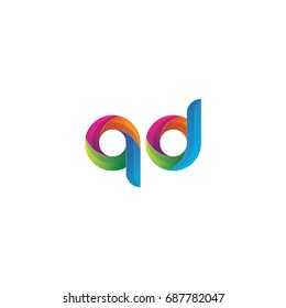 Initial lowercase letter qd, curve rounded logo, gradient vibrant colorful glossy multicolor
